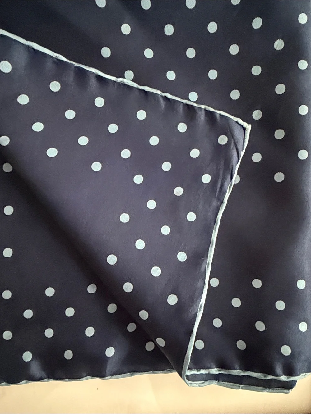 VTG Timeless Navy Blue Polka Dot Square Silk Scarf | Neck / Hair Scarf